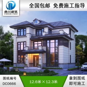 新中式三層帶露臺別墅設計全套施工圖紙_農(nóng)村三層自建別墅設計,鼎川別墅圖紙超市