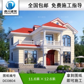 二層簡歐帶露臺小別墅施工圖紙及效果圖_農(nóng)村自建房設計,鼎川建筑