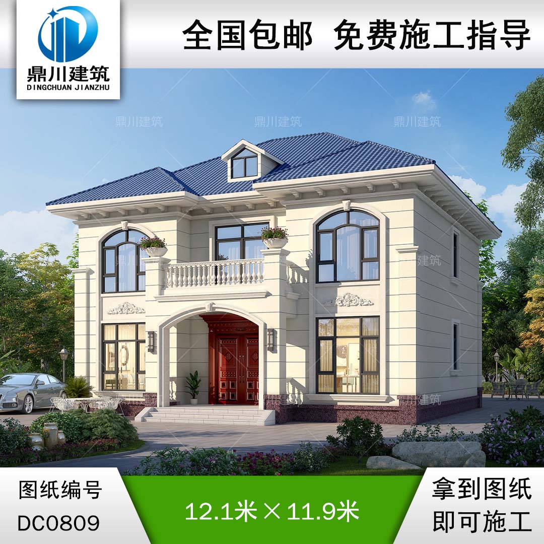 二層簡約帶露臺小別墅效果圖及施工圖紙_農(nóng)村自建房設(shè)計,鼎川建筑