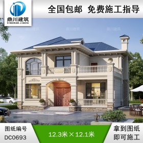 新農(nóng)村二層帶露臺簡歐小別墅效果圖及施工圖紙_鄉(xiāng)村兩層自建房設(shè)計,鼎川建筑