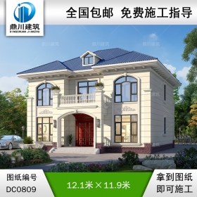 二層簡約帶露臺小別墅效果圖及施工圖紙_農(nóng)村自建房設計,鼎川建筑
