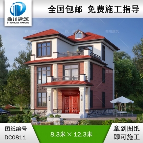 新中式三層小戶型別墅全套施工圖紙_農村自建房設計,鼎川建筑