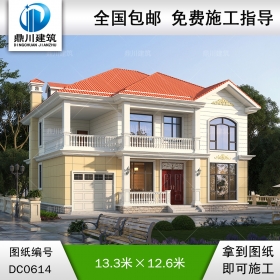新農(nóng)村二層帶車庫別墅效果圖及施工圖_農(nóng)村房屋設(shè)計(jì)圖紙,鼎川建筑