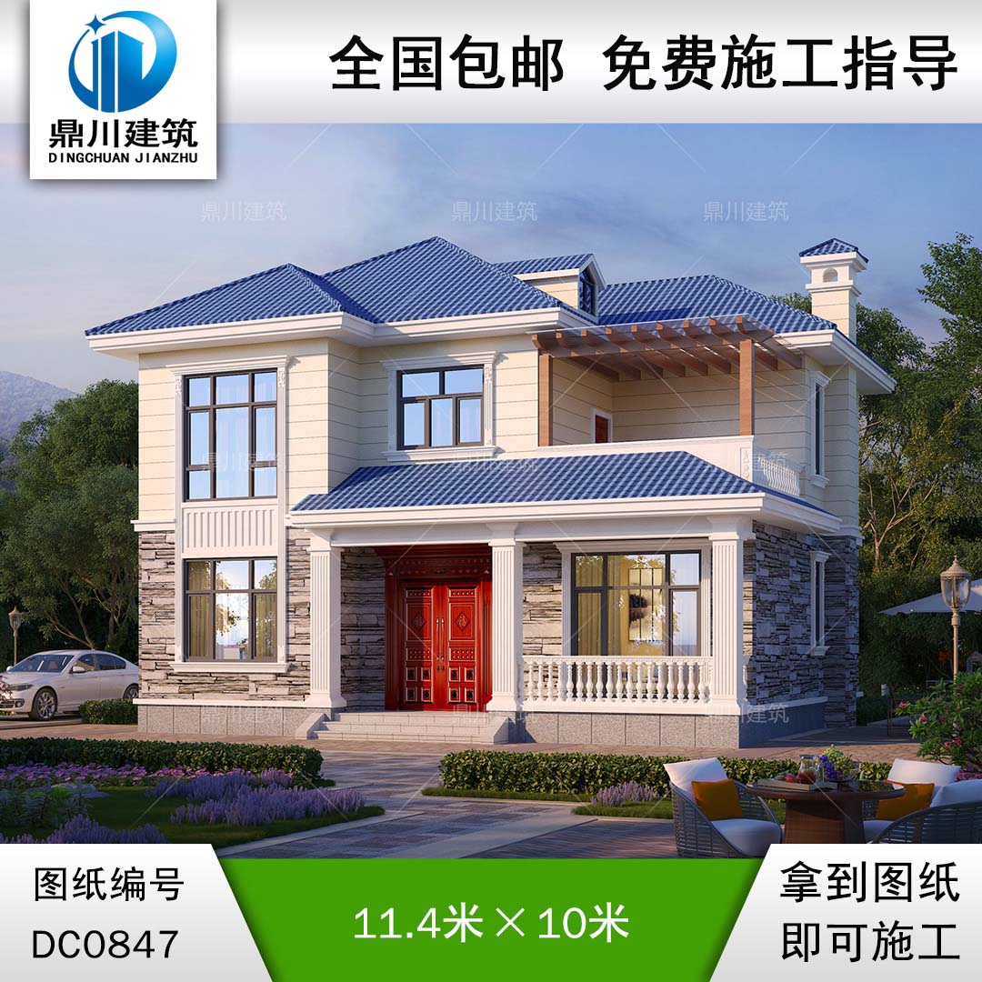 簡(jiǎn)約二層帶露臺(tái)小別墅施工圖紙及效果圖_農(nóng)村自建房屋設(shè)計(jì),鼎川建筑