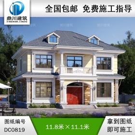 簡約二層帶陽臺小別墅施工圖紙及效果圖_新農(nóng)村自建房設計,鼎川建筑