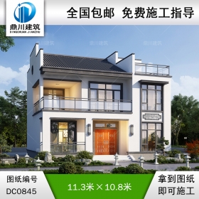 二層新中式自建別墅施工圖紙及效果圖_農(nóng)村兩層房子設計圖,鼎川建筑