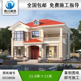 新農(nóng)村二層帶陽臺別墅效果圖及全套施工圖紙_鄉(xiāng)村自建房屋設計,鼎川建筑
