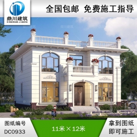 歐式二層平屋頂別墅設(shè)計(jì)效果圖及施工圖紙_農(nóng)村自建房設(shè)計(jì),鼎川建筑