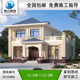 歐式二層帶露臺(tái)別墅施工圖紙及效果圖_農(nóng)村自建房設(shè)計(jì),鼎川建筑