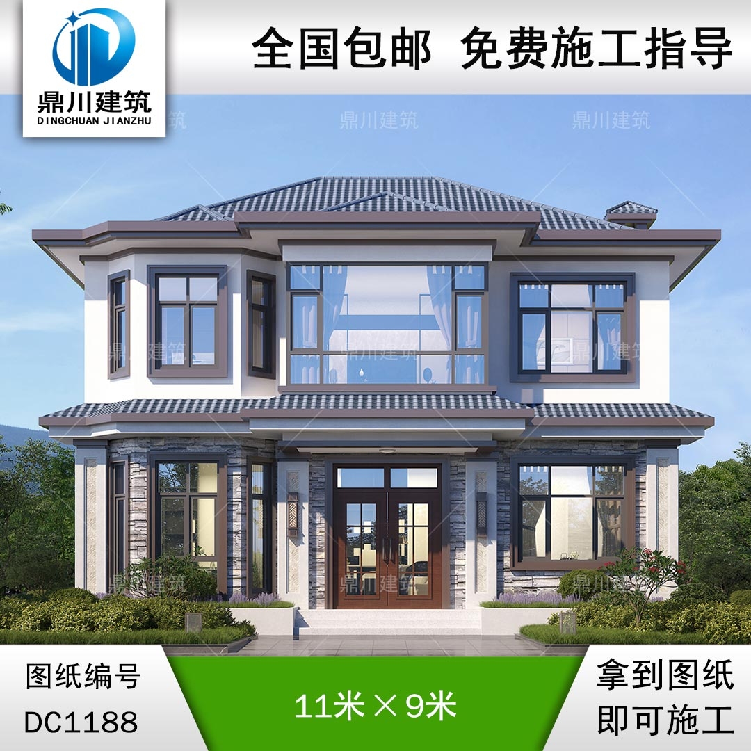 新中式二層實(shí)用別墅圖紙及外觀效果圖_農(nóng)村自建別墅設(shè)計(jì),鼎川建筑