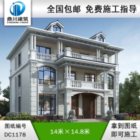 歐式三層雙拼別墅施工圖紙及效果圖_新農(nóng)村自建別墅設(shè)計(jì),鼎川建筑