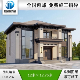 新中式二層復式別墅施工圖紙及效果圖_農村自建別墅設計,鼎川建筑