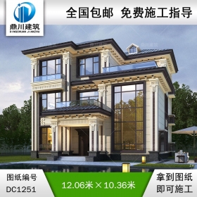 新中式三層帶旋轉(zhuǎn)樓梯別墅施工圖紙及效果圖_農(nóng)村自建別墅設計,鼎川建筑