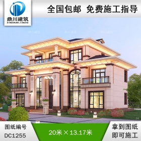 大氣新中式三層帶旋轉(zhuǎn)樓梯別墅施工圖紙及效果圖_農(nóng)村自建別墅設計,鼎川建筑
