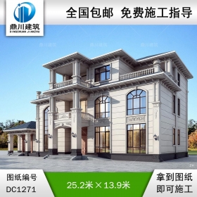 歐式三層帶獨立廚房別墅施工圖紙及效果圖_農(nóng)村自建別墅設計,鼎川建筑